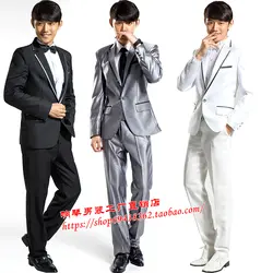 Мужские певцы Свадебная церемония хост мужские платья корейский черный и белый серебряный серый Костюмы