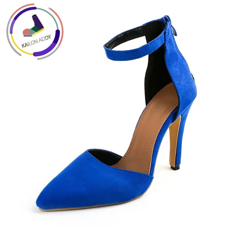 

KAILON ADDY 2019 Summer Ladies Sandals New Stiletto Women's Sandals Suede Solid Color Word Buckle with High Heels