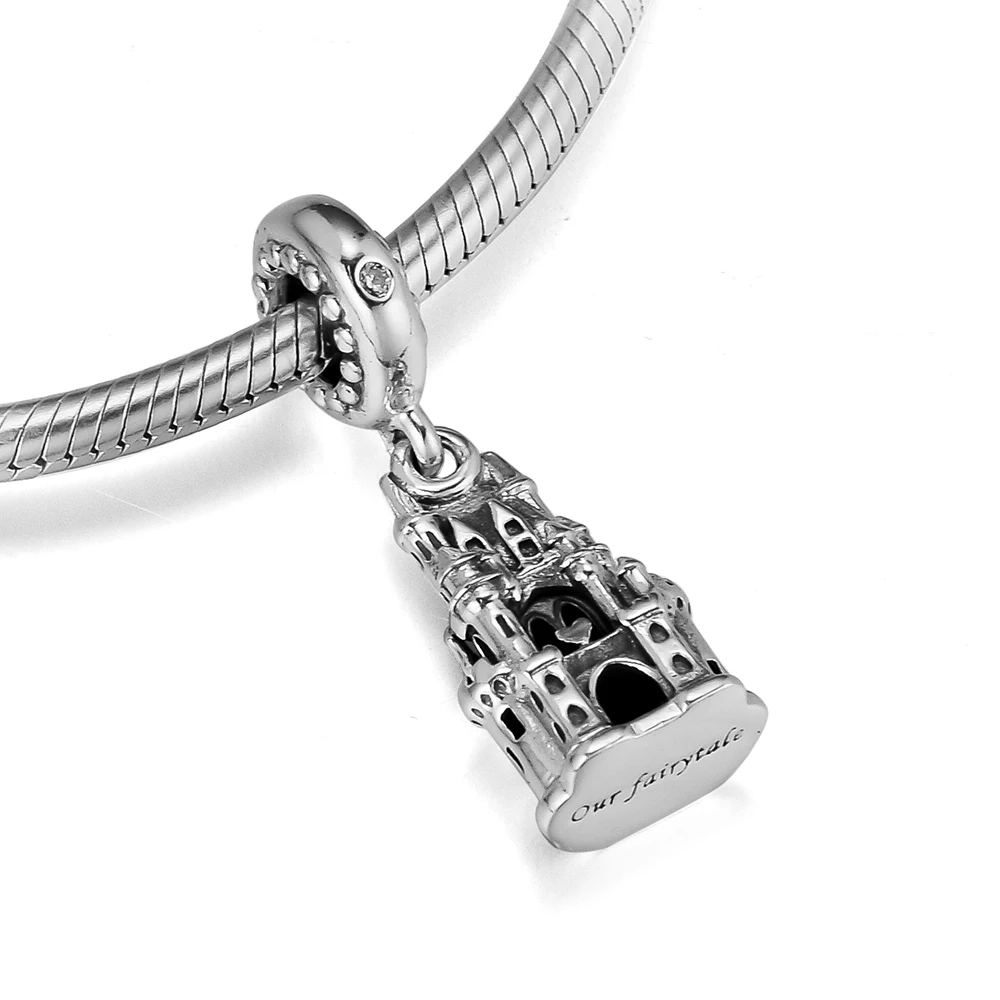 

Authentic 925 Sterling Silver Regal Castle Dangle Charm With Clear CZ for Jewelry Making Fit Bracelets YL833