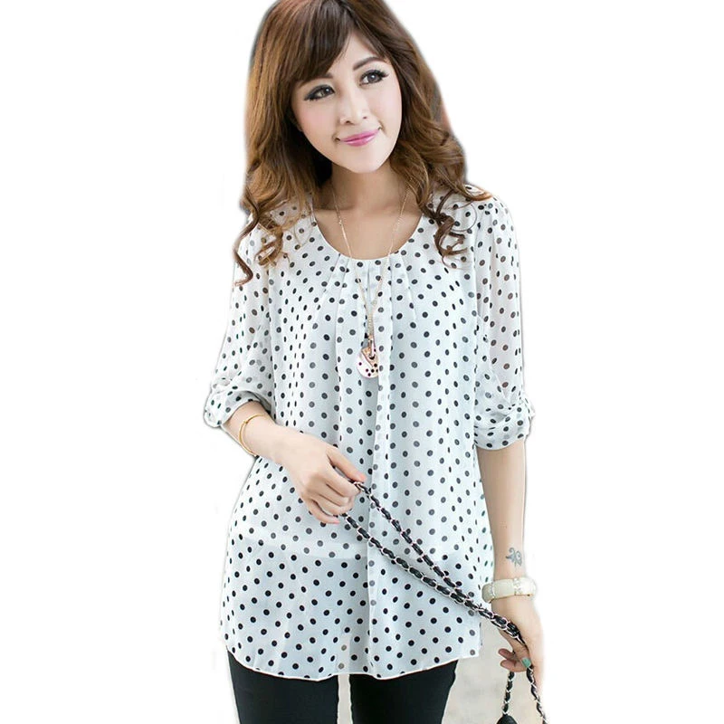 women chiffon blouse women shirts polka dot blouse 3XL 5XL