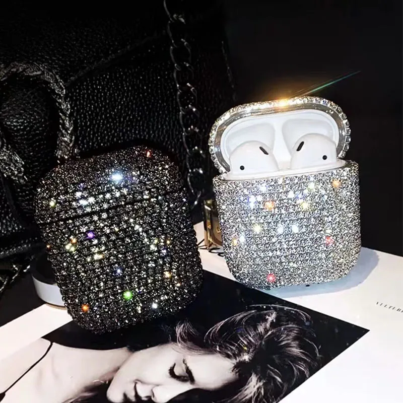 

Luxury Bling Bling Diamonds hard Shell for Apple Airpods case protective cover Wireless Bluetooth Earphone Case Charging box bag