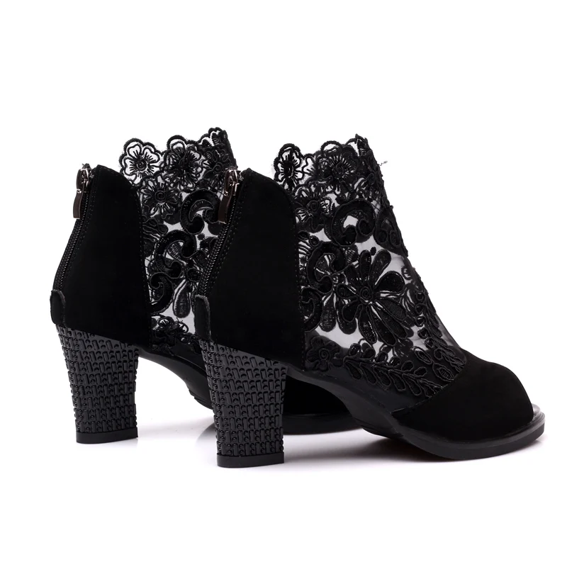 USHINE 5363 Heel 7cm Black Red Lace Outdoor Indoor Modern Square Dance Shoes Buck Zip Ballroom Latin Dance Shoes Women USHINE 5363 Heel 7cm Black Red Lace Outdoor Indoor Modern Square Dance Shoes Buck Zip Ballroom Latin Dance Shoes Women