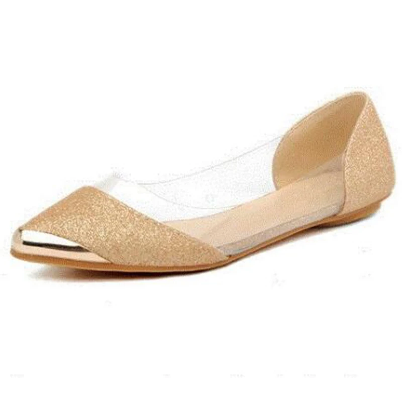 COVOYYAR/Женская обувь на плоской подошве с металлическим острым носком; коллекция года; сезон весна-осень; Прозрачная женская обувь; лоферы; цвет золотой, серебряный; размер 40; WFS914