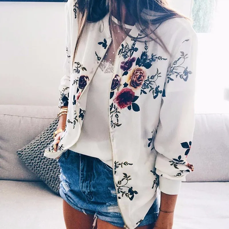 BEFORW 2018 New Autumn Jackets Autumn Retro Floral Zipper Up Basic Jacket For Women Casual Coat Winter Outwear Women Clothes
