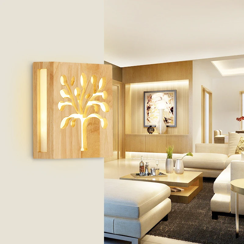 

Modern Nordic Solid Wood Deer Tree LED Rotating Wall Lamp Bedside Night Light Bedroom Living Room Decor Aisle Sconce light