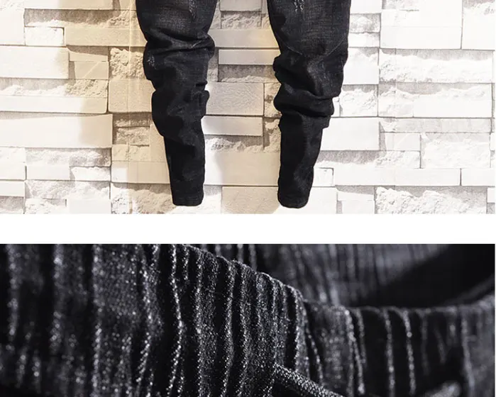 Idopy Spring New Men's Elastic Jeans Fashion Casual Hip Hop Loose Denim Jeans Black Blue Trousers Harem Pants Denim Joggers