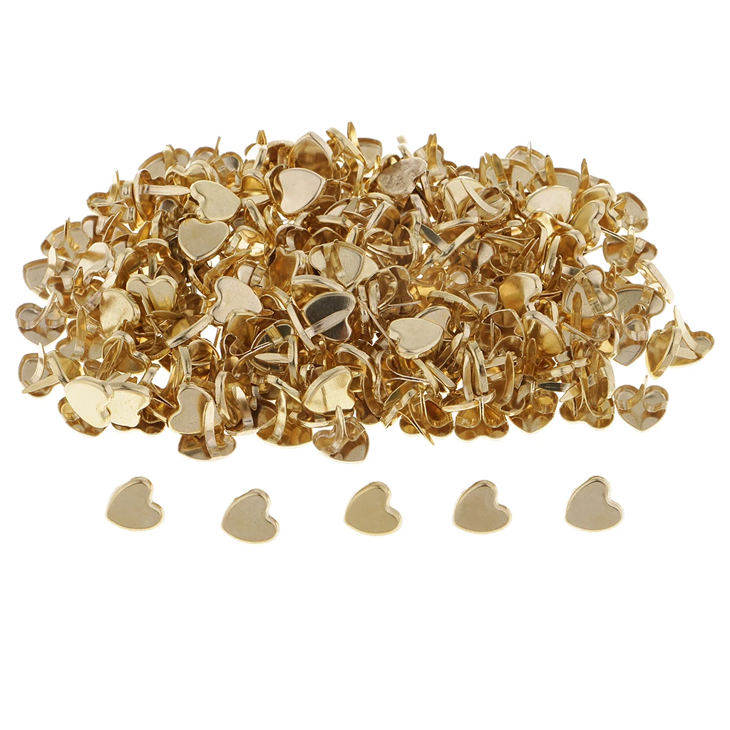 200 Pcs Golden Tone Mini Heart Shaped Brads, Metal Iron Brads Paper Fasteners for Scrapbooking Craft Embellishments