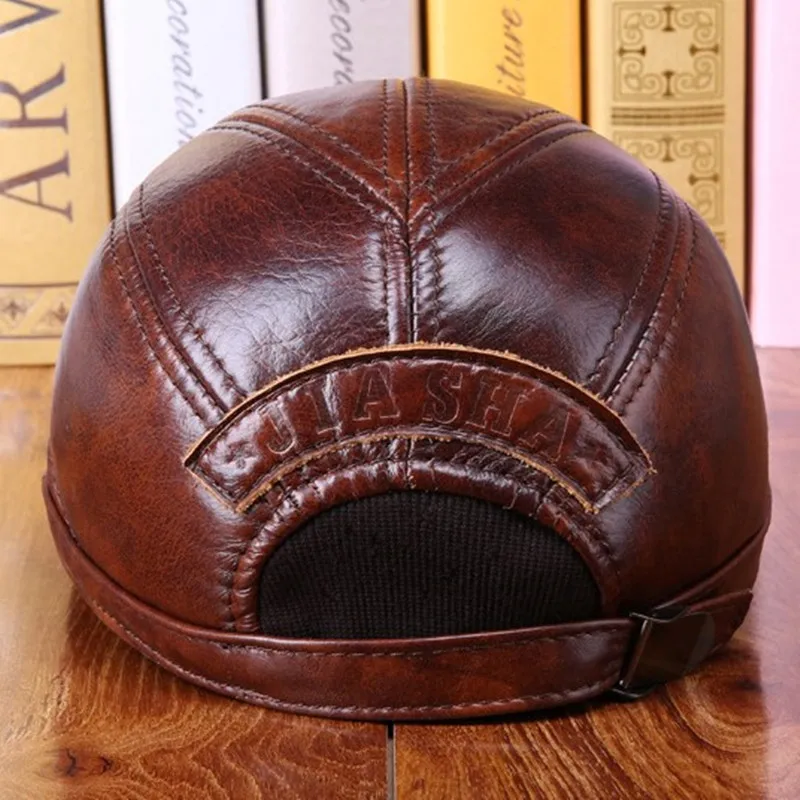 XdanqinX мужская шапка из натуральной кожи Sombrero De Cuero зимняя теплая Бейсболка из воловьей кожи с ушками регулируемый размер Кепка для среднего возраста