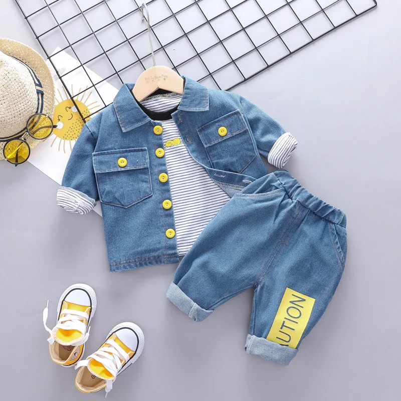

2019 New Hot Sale Baby Girl For Bebek Roupa Infantil Boy's Autumn Suit Handsome Children's Workwear Jeans Trendy Three-piece