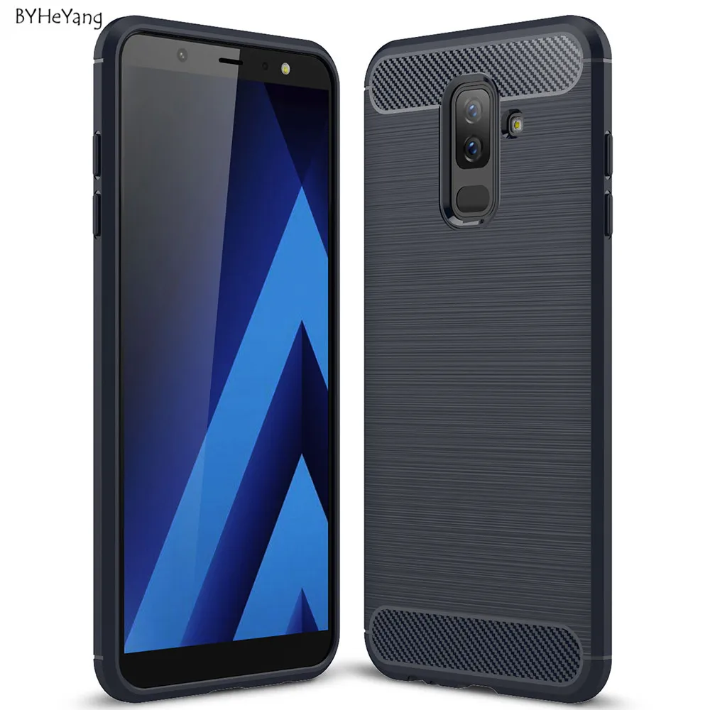 buy BYHeYang For Samsung Galaxy A6 Plus 2018 Case Cover Brushed Carbon Fiber Texture Back Case For Galaxy A 6 Soft TPU Business Skin