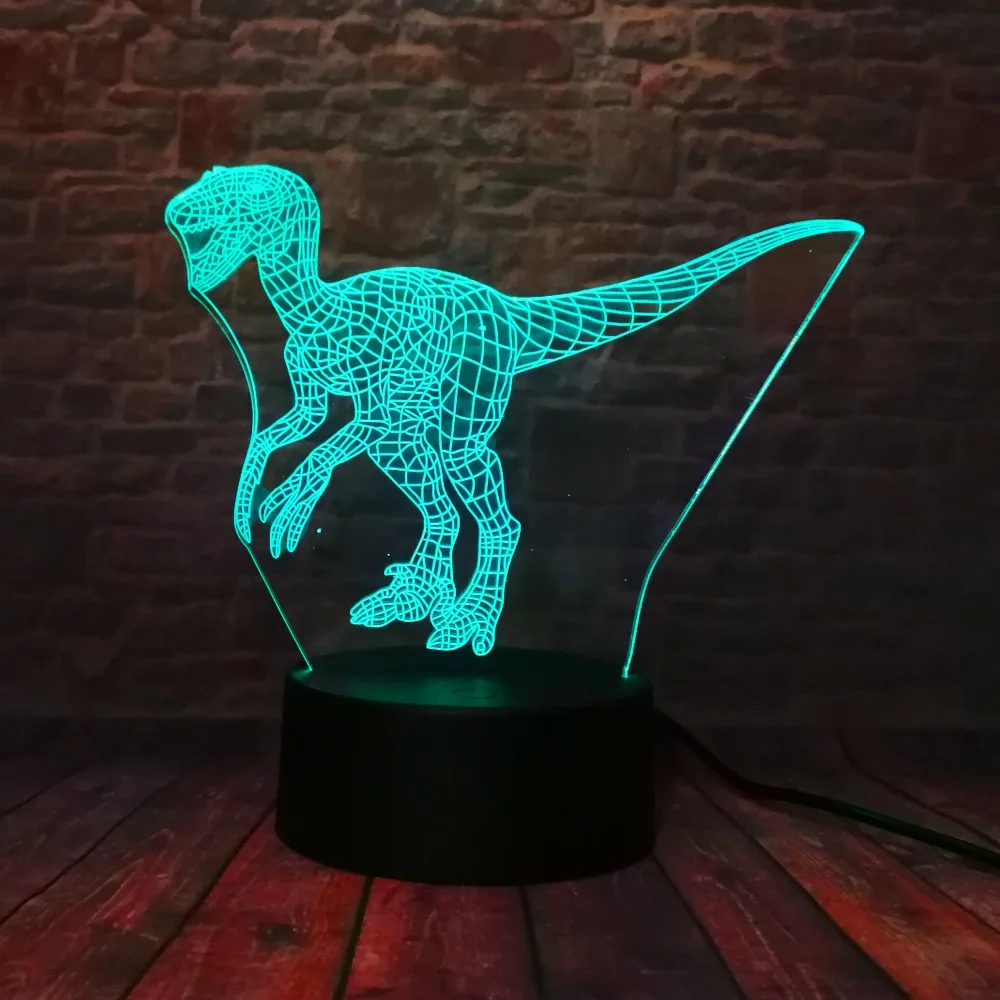 Velociraptor 3D лампы динозавра Clever синий 7 цветов светодиодный ночной Светильник для детей для маленьких мальчиков спальную комнату декор платье, платье для дня рождения, подарки на Рождество