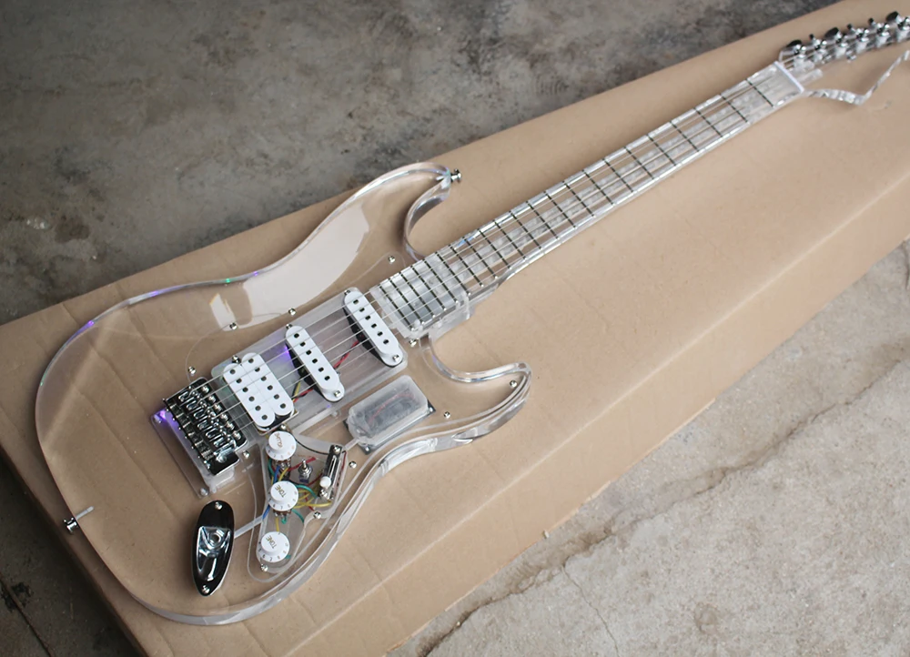 

OEM Orange Acrylic Glass Electric Guitar with Colorful Lights,Maple Fretboard,Chrome Hardwares,offering customized services