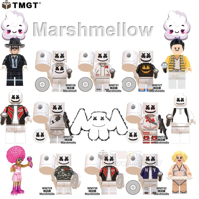 Marshmellow DJ рок певцы игрушки WM6064 микрофон молоток Фредди Меркурий поцелуй Группа Стэнли пол строительные блоки подарки для детей