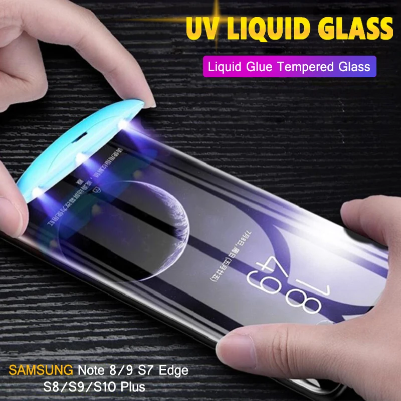 

2019 New S10 screen protector UV liquid full glue S10 Plus glass 6D for Samsung S10e S8 9 Note 8 9 S7 6 edge plus tempered glass