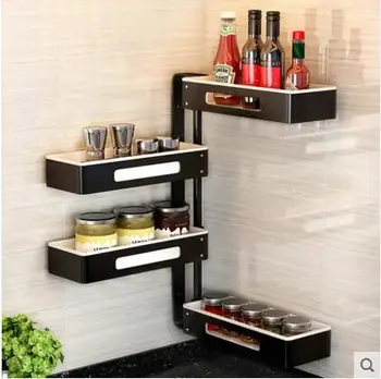 

Household kitchen rack corner rotating seasoning rack punch-free wall-mounted multifunctional storage rack saves space