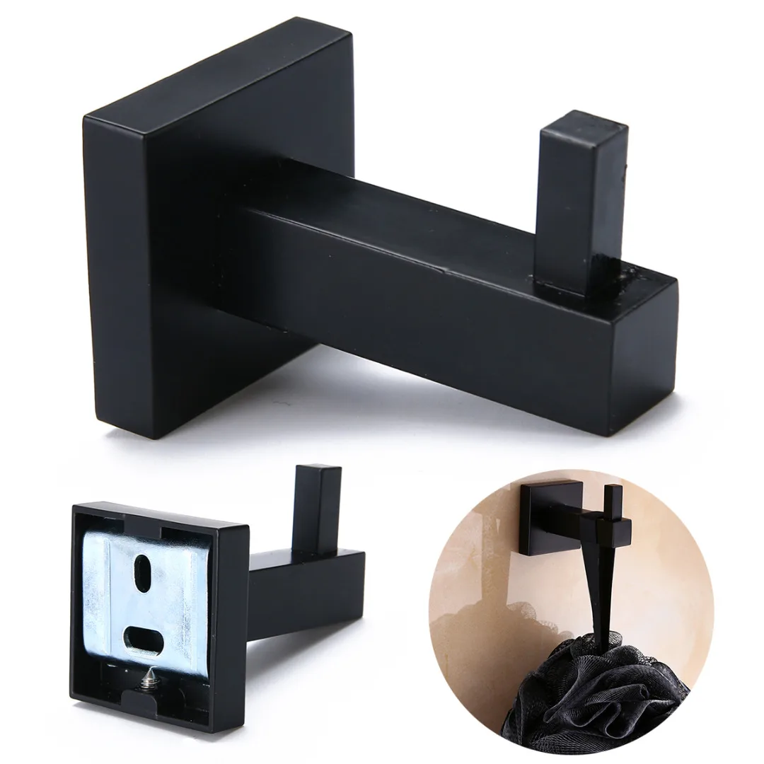 Black Square Towel Robe Hook Wall Mounted Rack Rail Tissue Roll Toilet Brush Holder Coat Hanger For Bathroom Accessories