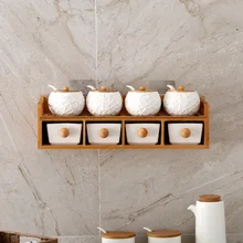 Сахарница домашняя кухня 8 в 1 набор керамики для соли и специй баночки с 4 ложками можно повесить на стену