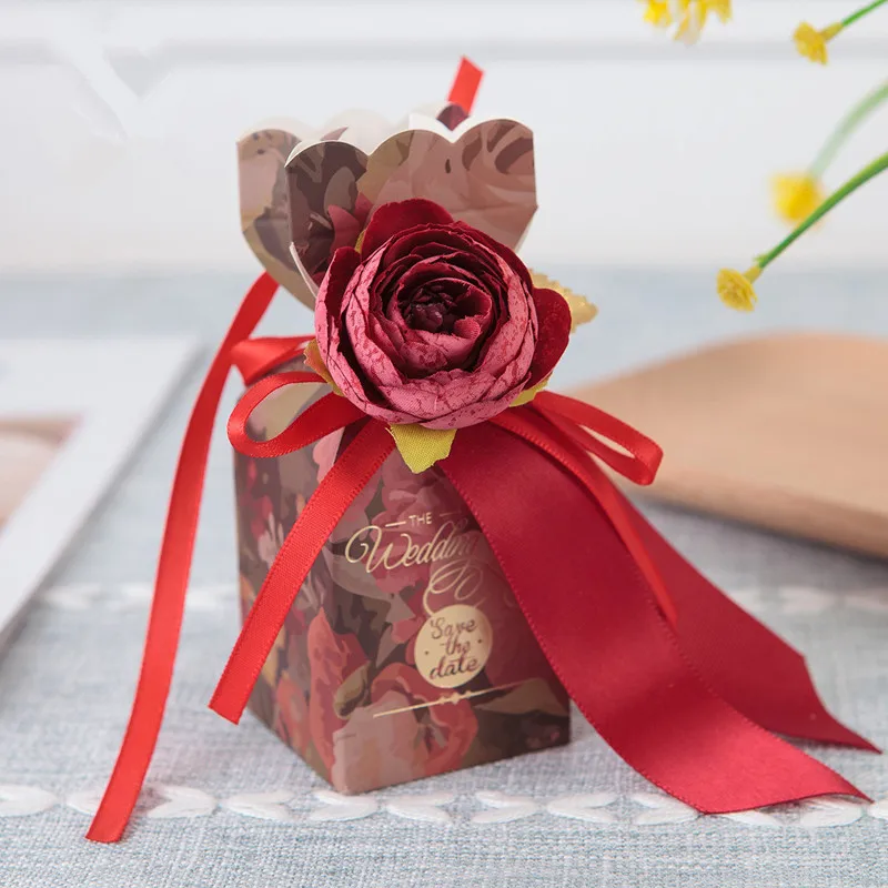 20 шт в форме вазы драги Конфеты Подарочная коробка картонная коробка Свадебная праздничная подарочная упаковка коробка с цветочной лентой - Цвет: red vase box