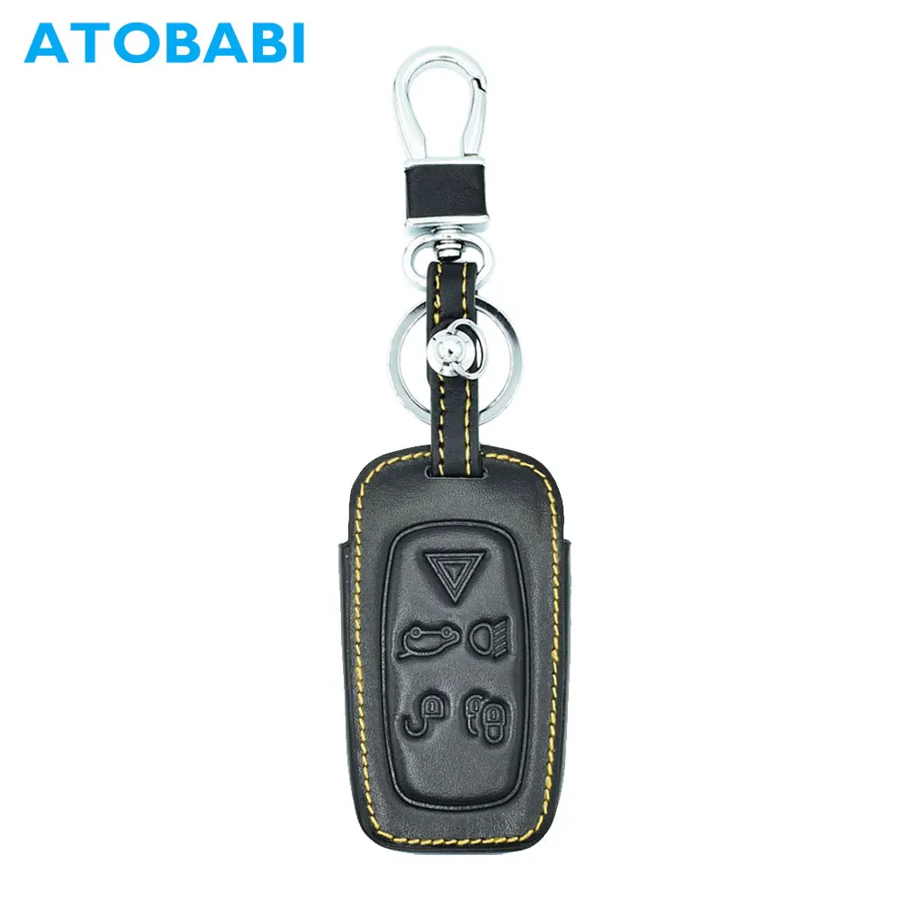 

ATOBABI 5 Buttons Leather Car Key Case Fob Cover for Land Rover LR4 LR2 Discovery Rang Rover Sport Evoque Smart Keys Keychain