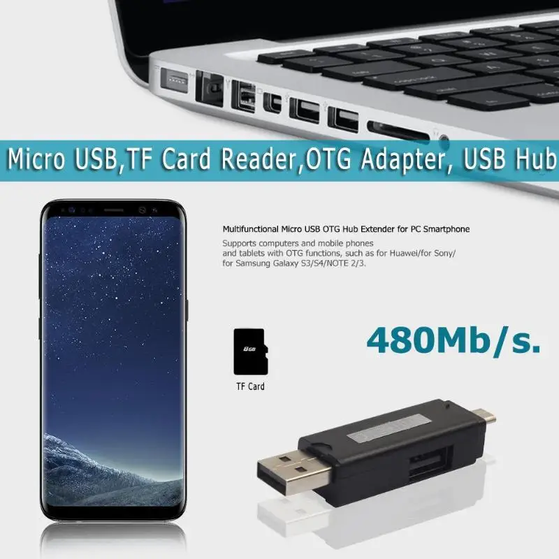 ABS Micro USB TF считыватель карт OTG адаптер USB2.0 концентратор Разъем конвертер для ПК/смартфона/ноутбука 2019 Новый