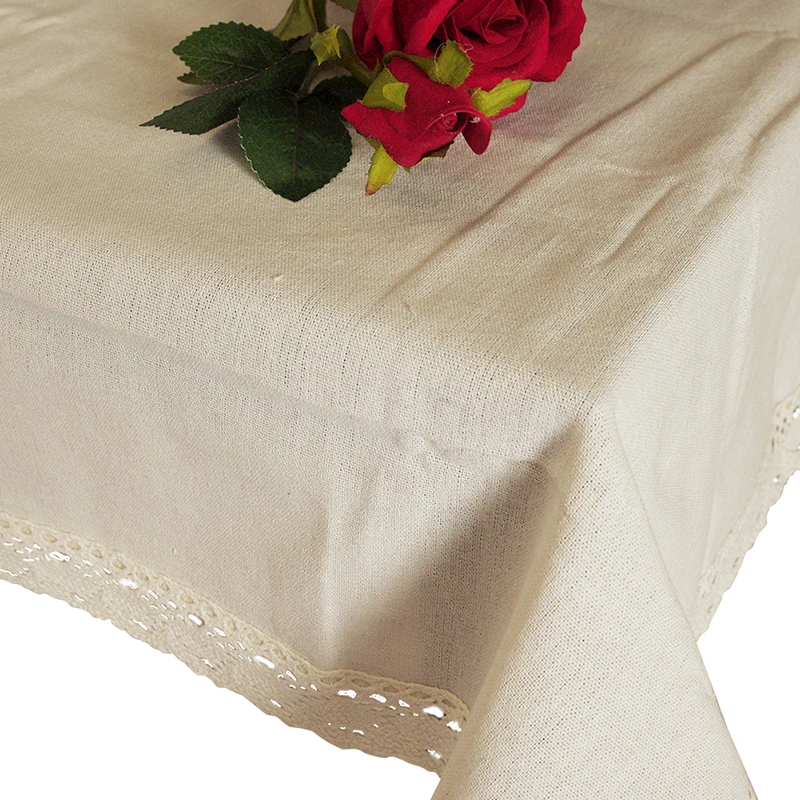  Beige 70% Linen Table Cover Rectangular Lace Edge Nappe Dustproof Tablecloth Home Wedding Party Dec