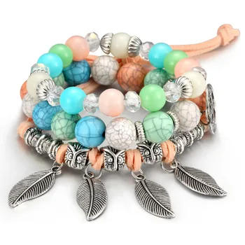 

Women Boho Multilayer Beads Charm Bracelets for Women Vintage Stone Beads Leaves Bracelets & Bangles Pulseras Ethnic Jewelry