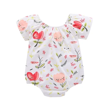 

2019 new baby crawling suit hayi summer baby girl wrinkled flower jumpsuit baby clothes short sleeve one-piece single piece