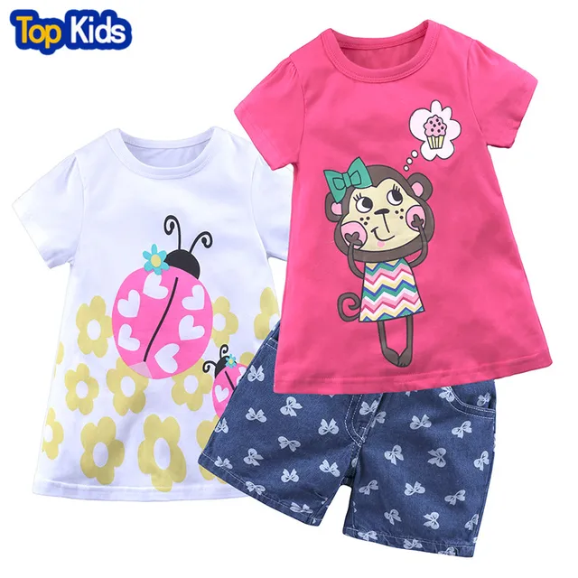 2019 Summer Style Girls Clothing Sets Cartoon Monkey Print T-shirt+Short Pants 3Pcs for Kids Clothes 2-7Y Children MB445 1