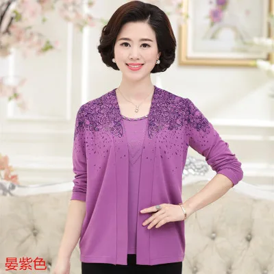 XJXKS, новинка, весенний и осенний Повседневный свитер, одежда для мамы, настоящий Двухсекционный женский свитер, китайский стиль, джемпер - Цвет: Фиолетовый
