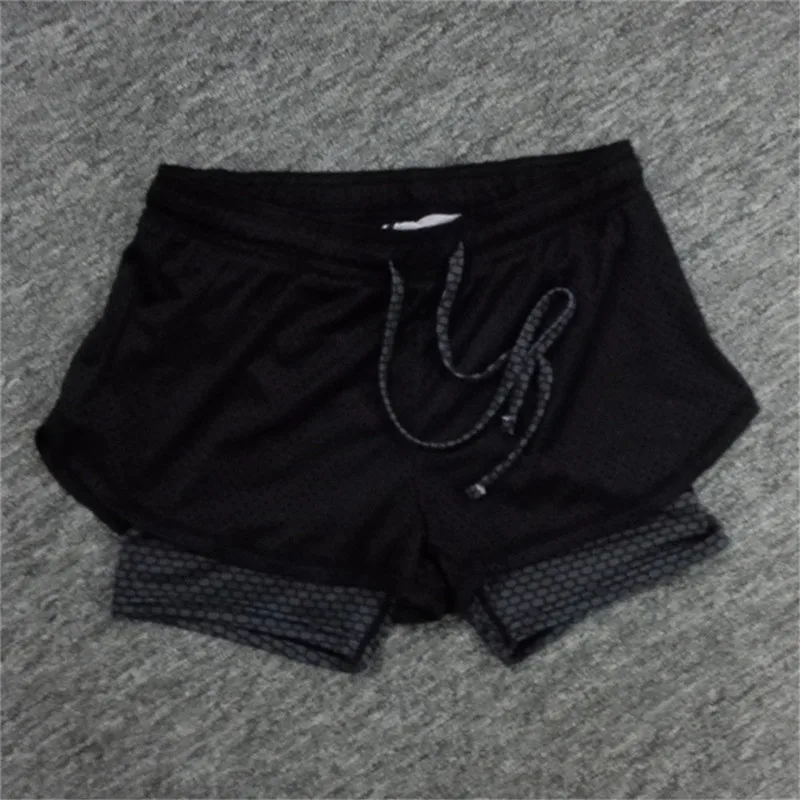 Летние женские хлопковые шорты штаны из сетчатого материала двухслойные шорты для фитнеса крутая одежда с завязками - Цвет: Черный