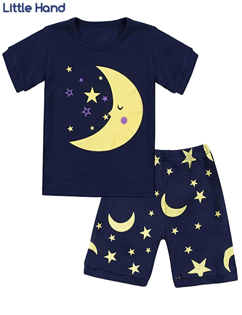 

LITTLE HAND Moon Stars Clothing Sets Kids Boys Printing Cotton T-shirt+Shorts Suits Summer Home Casual Clothes Set 1-7 Years Boy