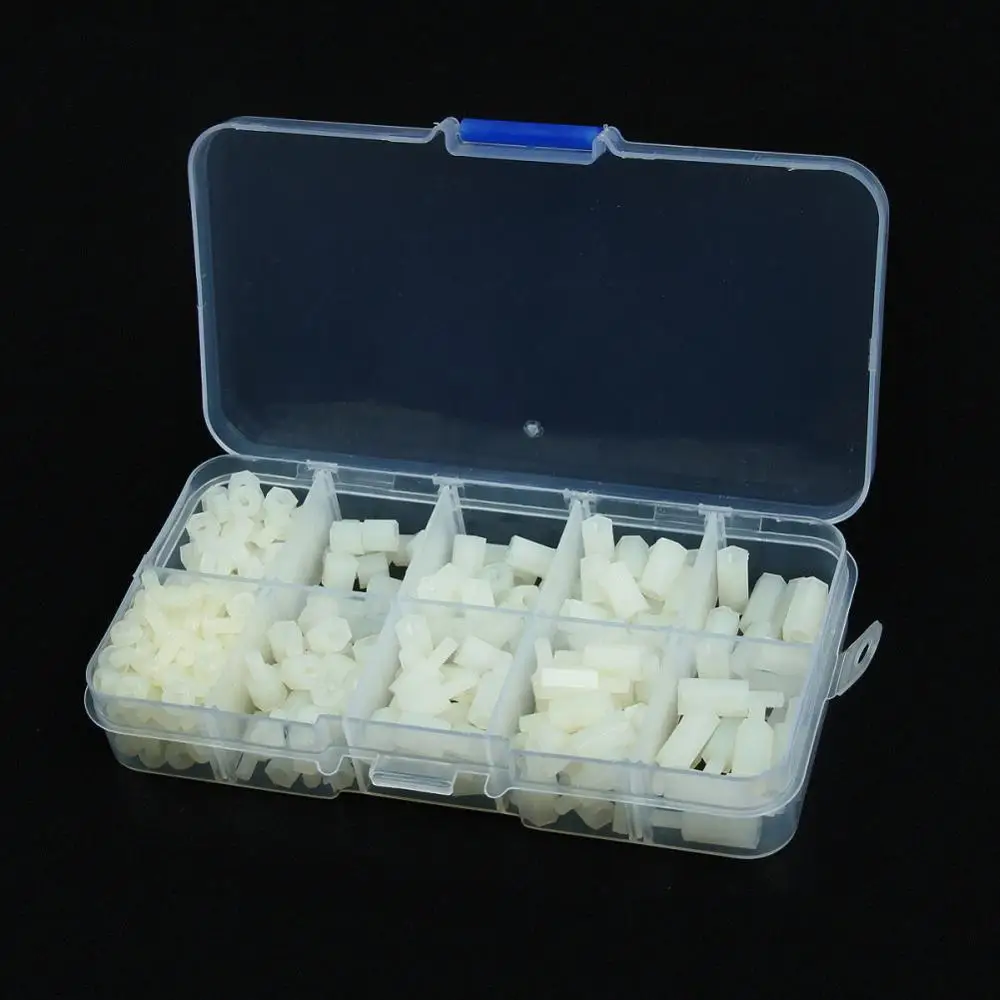 

300Pcs M3 Hex Column Male-Female Standoff Spacers Nylon Screw Nuts Bolts Kit Box