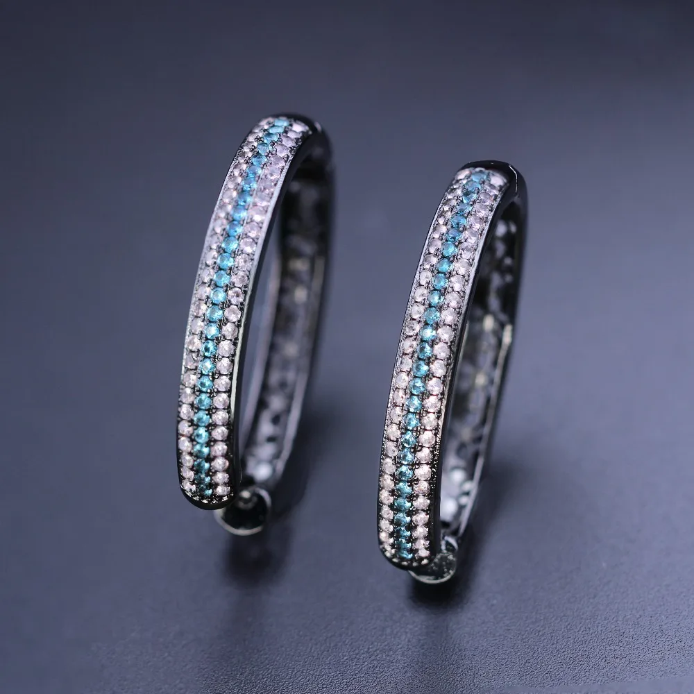 

Multi Color Circle Black Plated Oval Shaped Earrings Colorful Cubic Zirconia Hoop Earrings for Fashion Women Jewelry EWX005601