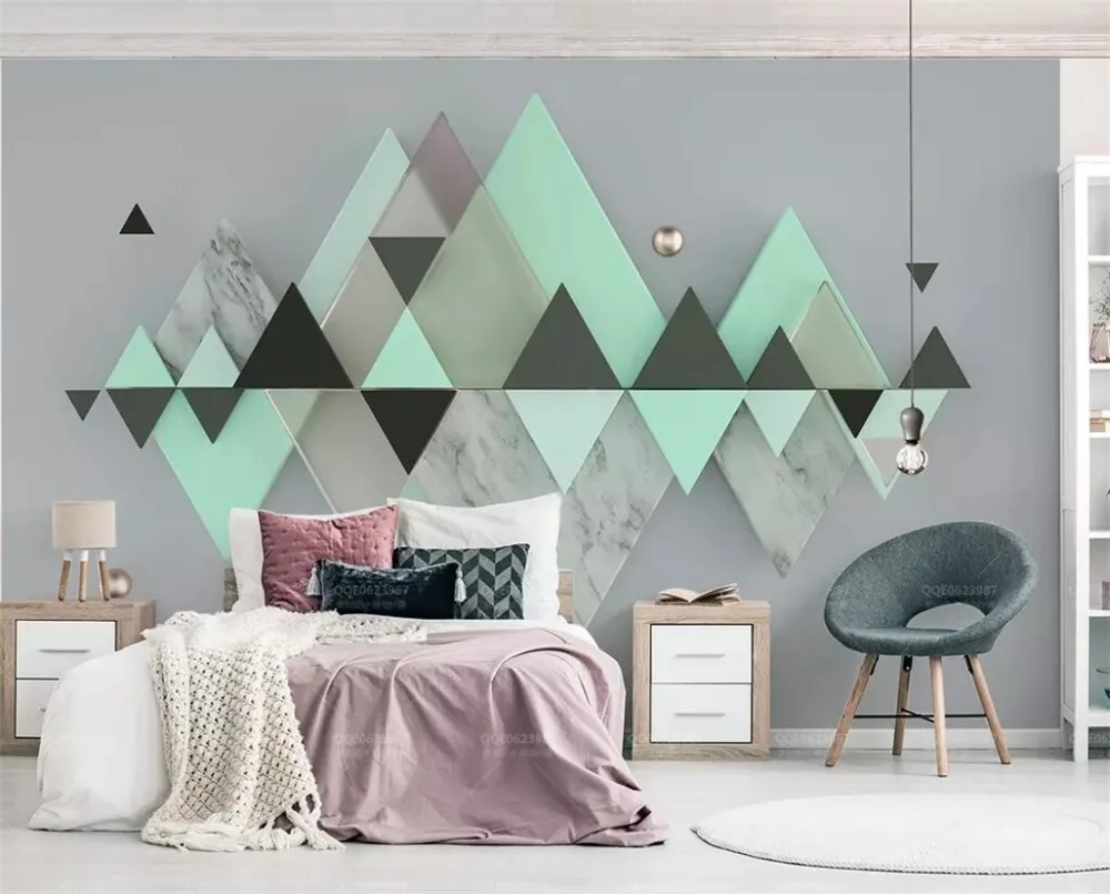 

beibehang Custom wallpaper new 3d mural new geometric triangle mint green background wall papers home decor 3d papel de parede