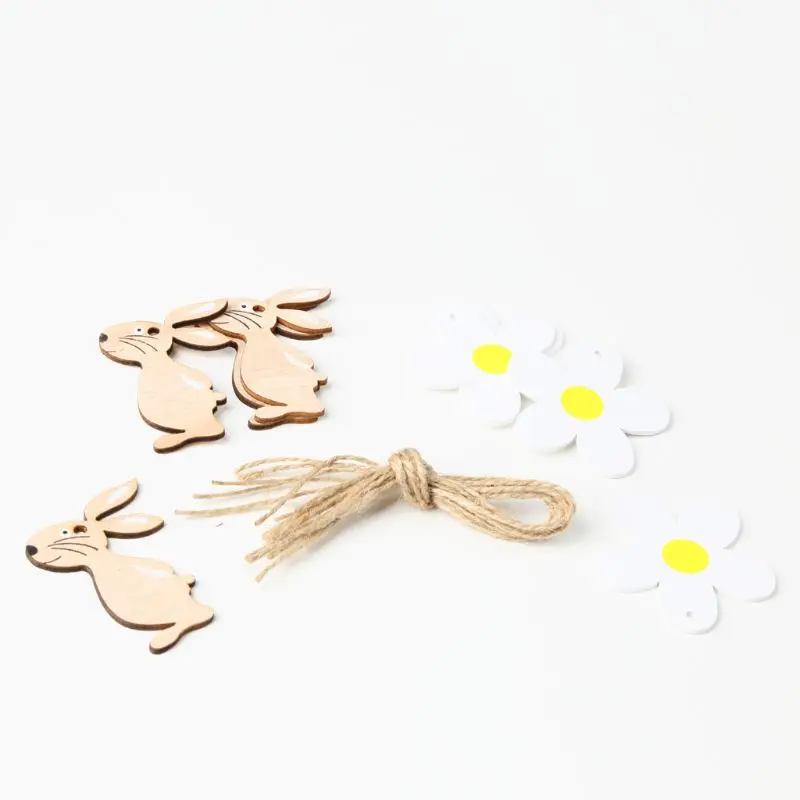 

8Pcs Happy Easter Wooden Rabbit Flower Crafts Decorative Tag Pendants Hanging Ornament Home Decor