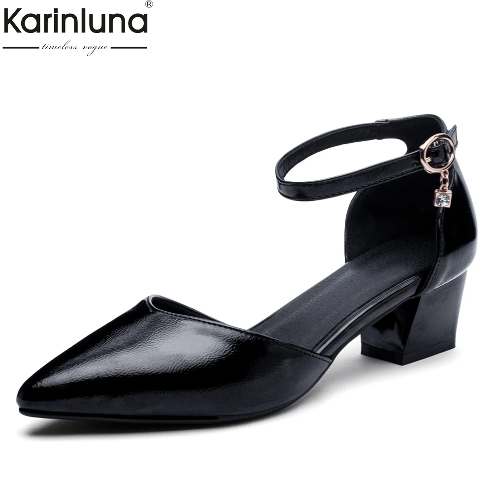 

top quality elegant Big Size 32-43 Pointed Toe Black Red Woman Shoes Chunky Heels Shoes Woman Pumps Female sandals