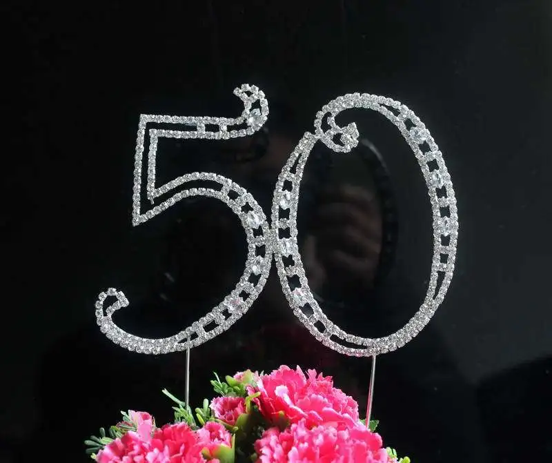 

1pcs Large Diamante Rhinestone Letter "50" Cake Toppers For Wedding Birthday Party Decoration Customized Number Available