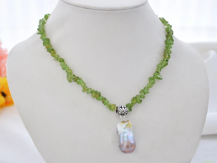 

18" white round pearl haret Lemon jade crystal bead necklace
