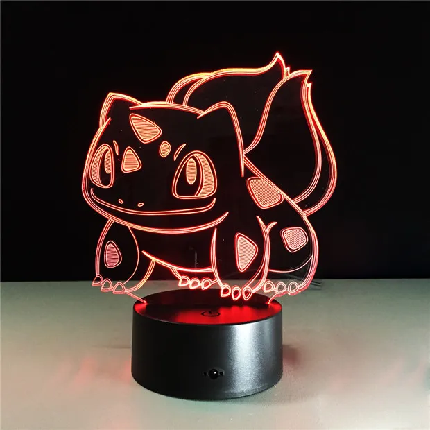 Bulbasaur 3D RGB лампа Pokemon Go экшн-фигурка визуальная Иллюзия светодиодный Праздничный Рождественский подарок Ночной светильник Прямая поставка Детский подарок - Испускаемый цвет: Bulbasaur