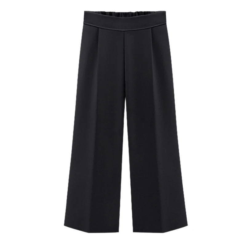 

Autumn Ladies Wide Leg Loose Elastic Waist Trousers Pants High Waist Fashion Femme Casual Chiffon Nine Pants Women Plus Size T