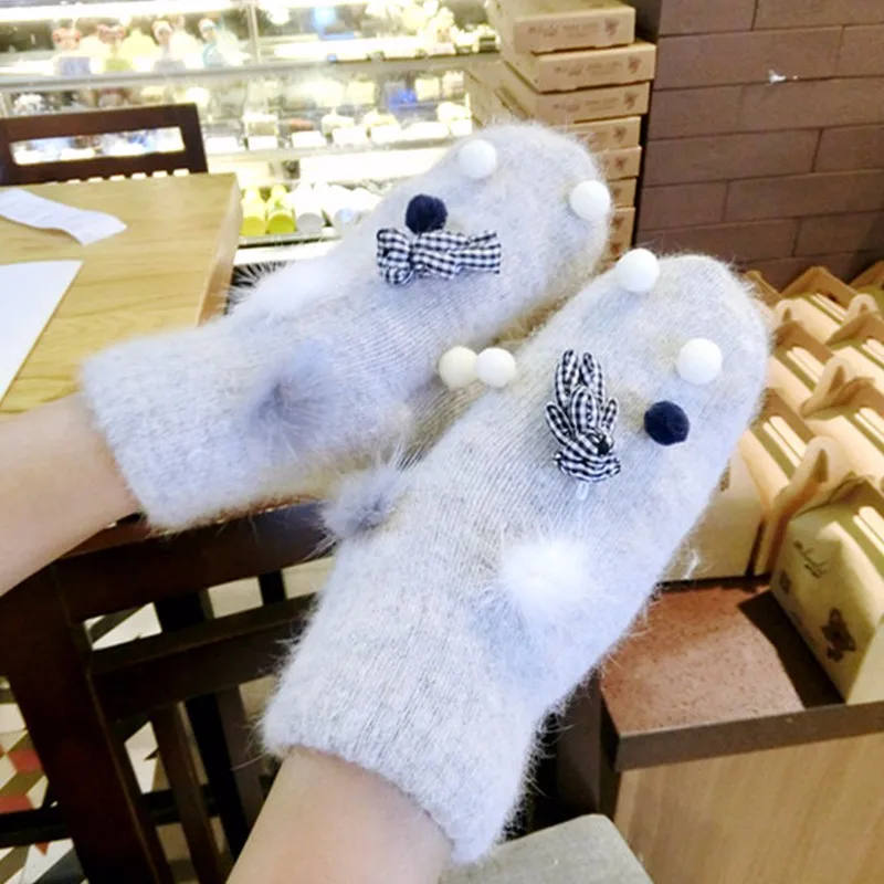 Горячая Распродажа женские зимние перчатки из кроличьего меха теплые женские перчатки без пальцев милые перчатки ручной работы