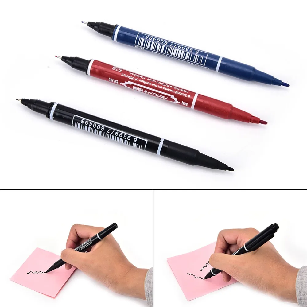 Практичные двойные ручные маркерные ручки, водонепроницаемые чернила, портативные тонкие цветные маркерные ручки, 3 цвета, канцелярские принадлежности