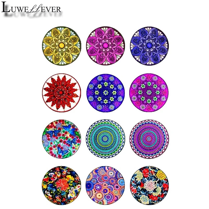 

10mm 12mm 14mm 16mm 20mm 25mm 414 12pcs/lot Flower Mix Round Glass Cabochons Jewelry Findings 18mm Snap Button Charm Bracelet