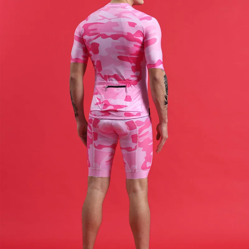 2019 new men short sleeve pink cycling set BOESTALK bicycle jersey+bib shorts pro team triathlon suit bike sports body ciclismo