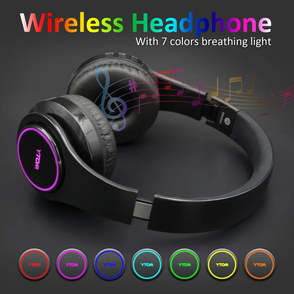 Online Auriculares inalámbricos envío RU auriculares bluetooth manos libres 7 luz LED (se puede encender Apagar) soporte TF tarjeta auricular con micrófono