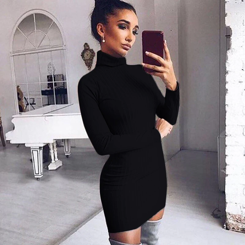 turtleneck long sleeve black dress