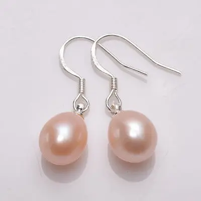 

A NATURAL PINK REAL PEARL 100% SOLID .925 SILVER HOOKS EARRINGS 1