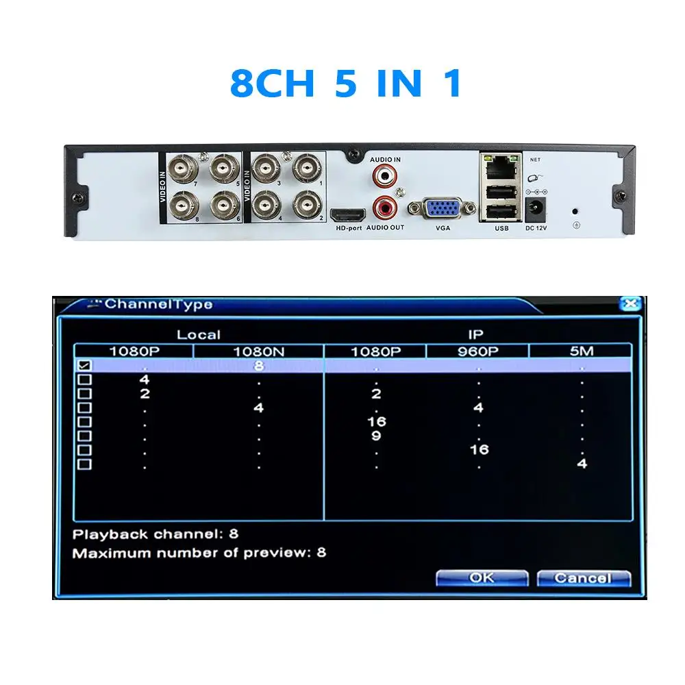 Hiseeu 4CH 8CH 1080P 5 в 1 DVR видео рекордер для AHD камеры аналоговая камера IP камера P2P NVR cctv система DVR H.264 VGA HDMI