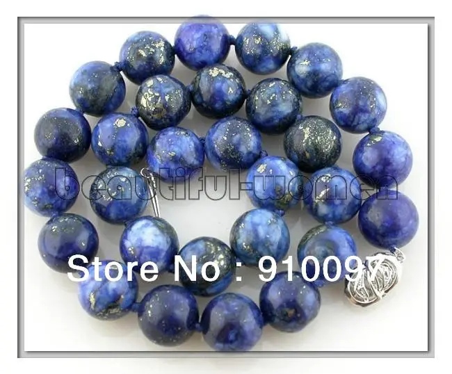 

>>>AAA 18" 14mm nature round lapis lazuli necklace silver