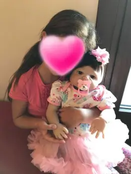 

Reborn Baby Girl Bebe Doll Full Body Vinyl 22'' Silicone Lifelike Doll Bath Baby Toys For Children American Girl Doll